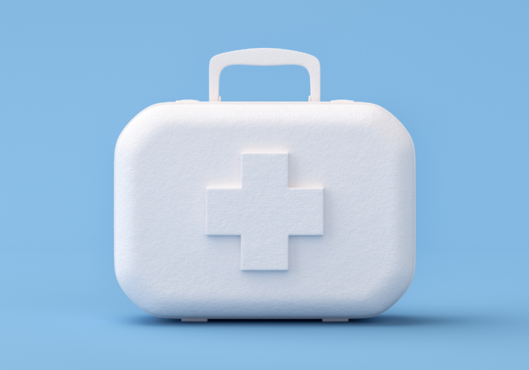 first aid kit on a blue background